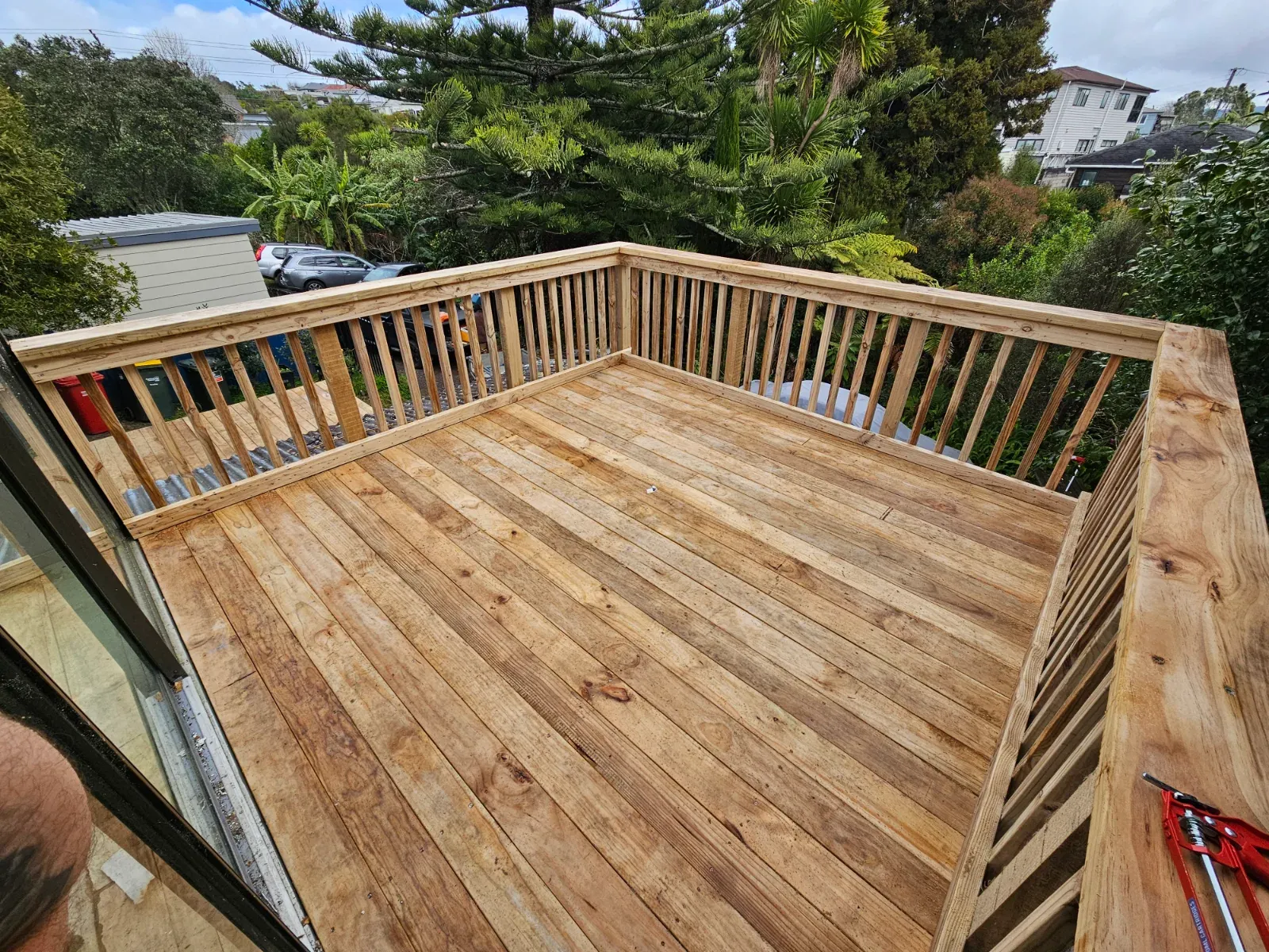 Raised pine deck with timber balustrade, Auckland
